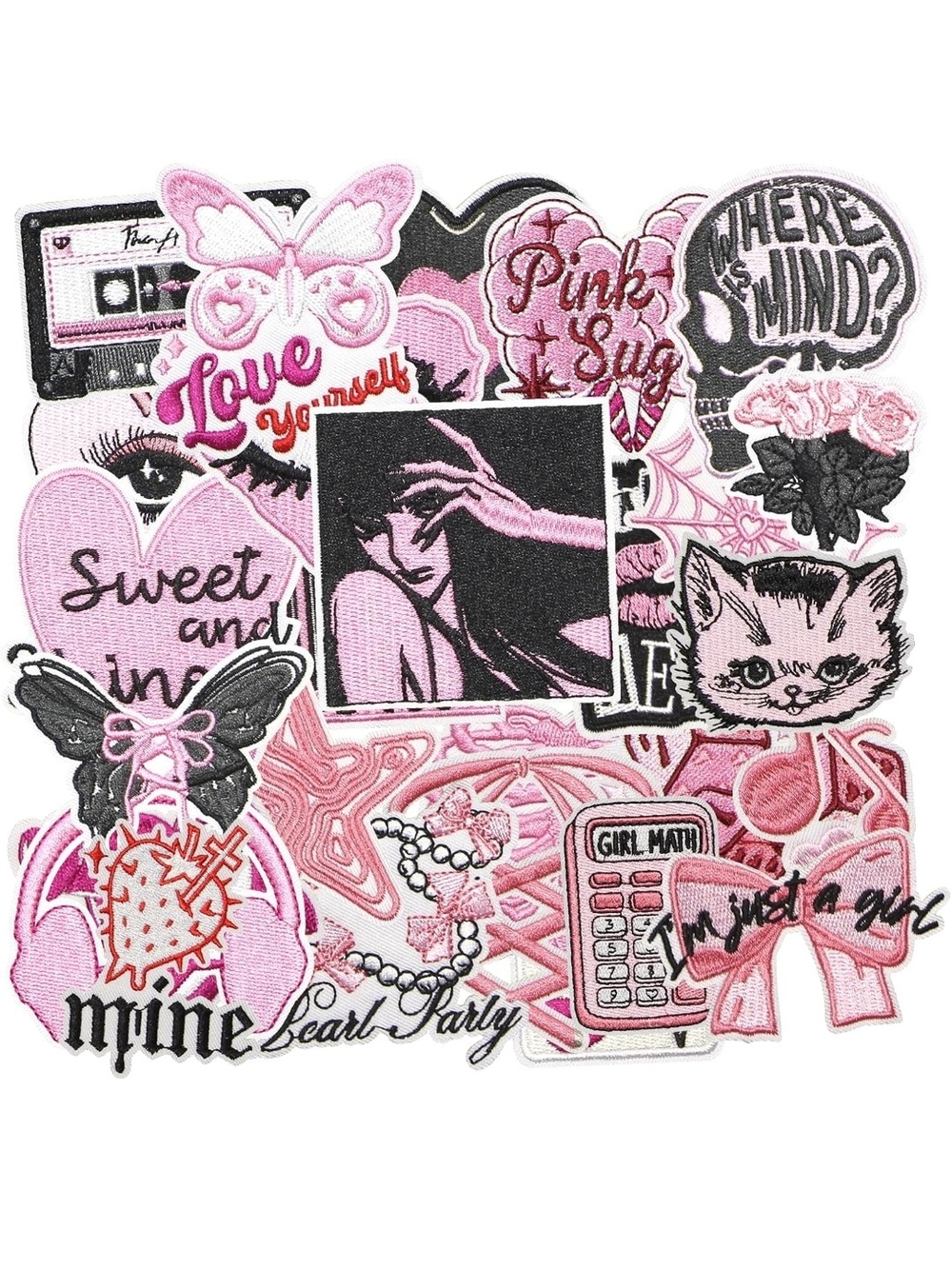 Pink Collage Patch Set - Decorative Iron-On Appliques